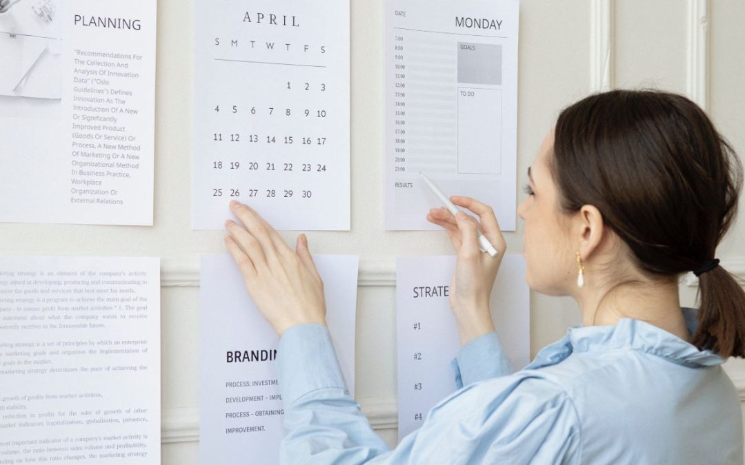 young woman planning on the board