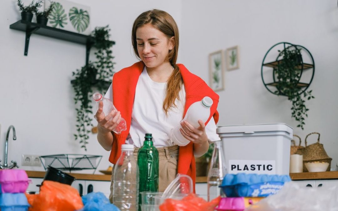 woman separating plastic garbage youth protecting the environment